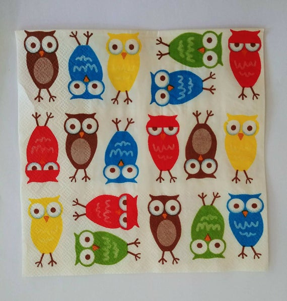 4 paper napkins for decoupage owls
