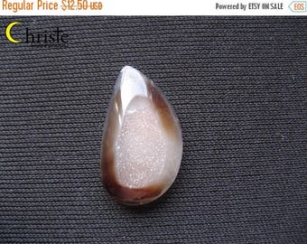 45%SALE Brown White Druzy Drop Cabochon 23x13.5x4mm