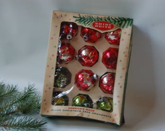Boxed Shiny Brite Ornaments. Red and Green Shiny Brite ornaments. Vintage Shiny Brite ornaments.