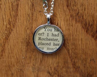 Mr. Rochester - Jane Eyre Book Page Literary Necklace - Charlotte Bronte