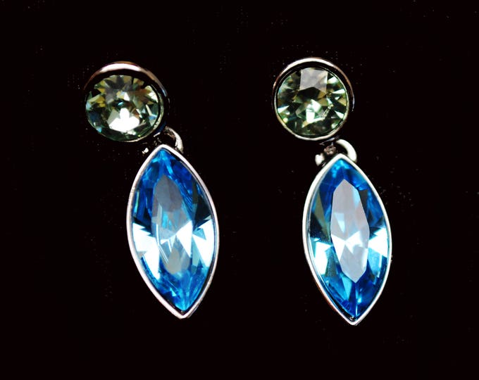 Givenchy Blue Green Rhinestone earrings - dangle crystal - pierced earrings