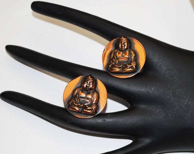 Buddha Copper earring - Screw Back earrings - Mid Century mod Earrings