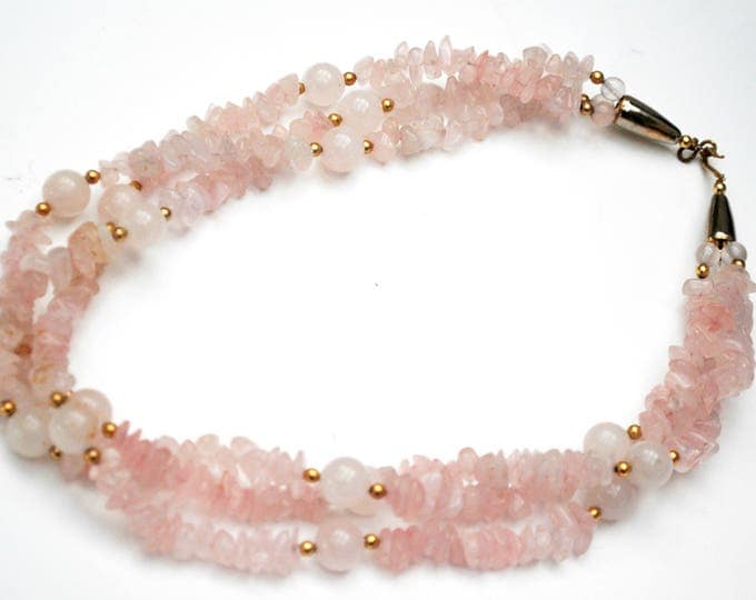 Rose Quartz Bead necklace -triple strand - pink polished gemstone beads