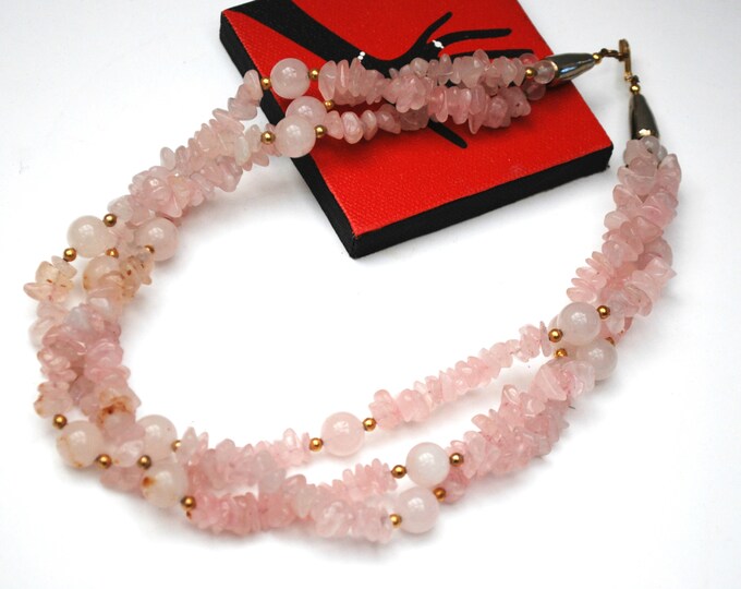 Rose Quartz Bead necklace -triple strand - pink polished gemstone beads