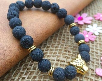 Lava Stone Bracelet, Spiritual Gift, Gift for Men, Handmade Gift, Women's Bracelet, Beaded Bracelet, Leopard Bracelet, Unique Gift for Him