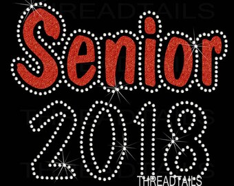 Glitter and rhinestone Senior 2018 shirt. Class of 2018 t-shirt, graduation gift, Gift for Senior class. Bling sparkle tee, top.