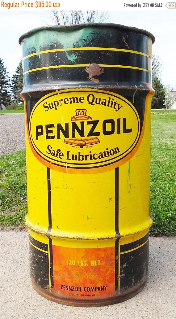 ON SALE Vintage Pennzoil Oil Barrel Oil Drum Yellow