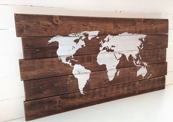 Items Similar To Wood Plank World Map Stained & Painted