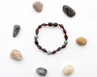 Amber Teething Bracelet - Baby Teething Bracelet - Amber Teething Anklet - Teething Jewelry - Baltic Amber Bracelet - Amber Jewelry - Agate