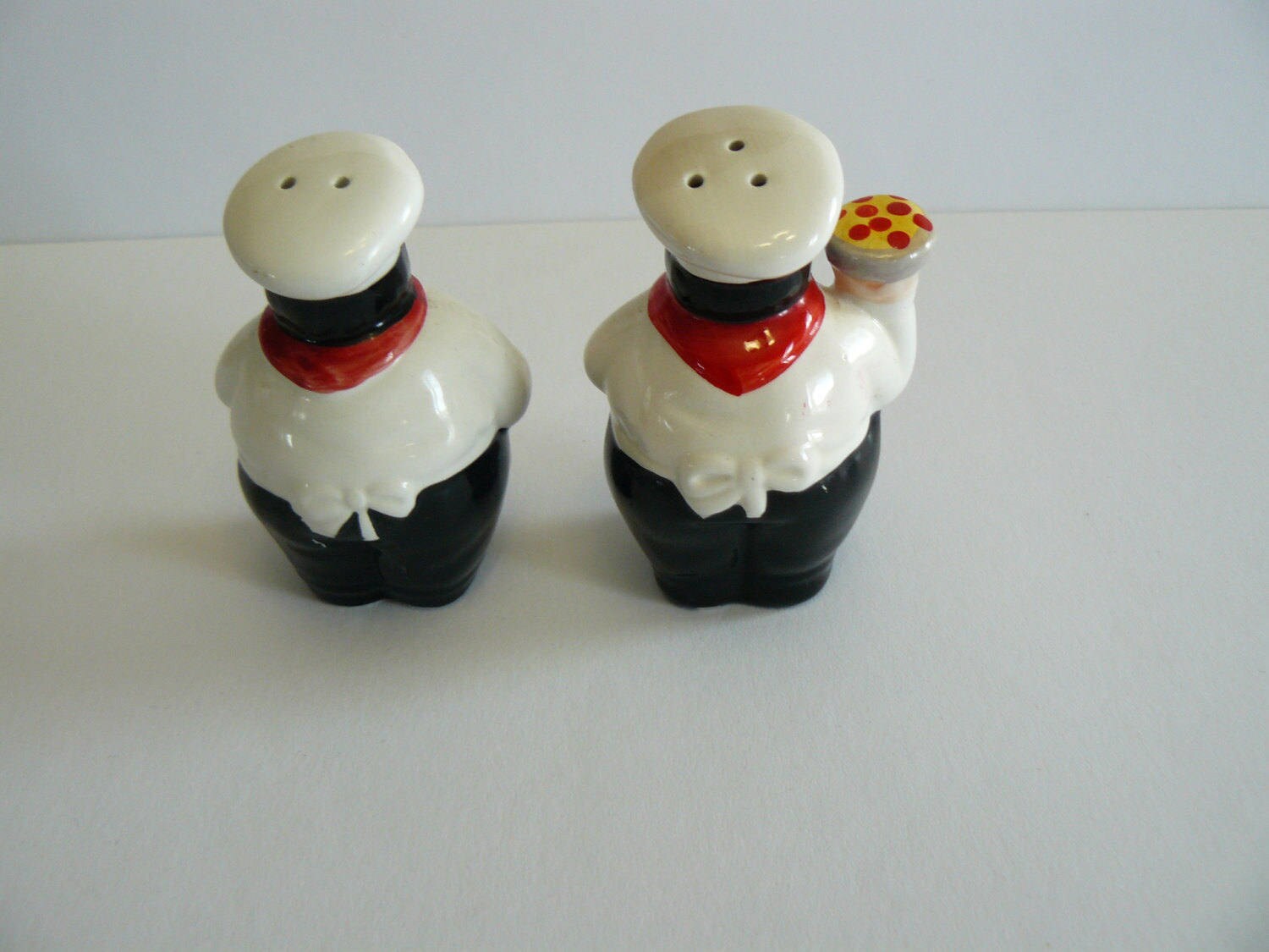 Chef Salt and Pepper Shakers With Black Mustache And Red
