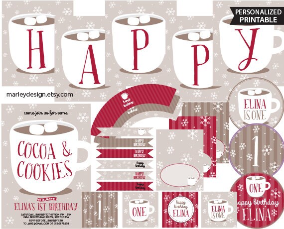 Cocoa Party Printables Cocoa and Cookies Party Cocoa Birthday Party Cocoa Party Decorations Boys Birthday Hot Chocolate Party Decor Winter Il_570xn