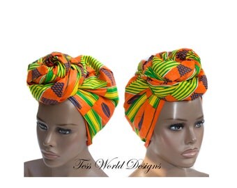Kente Print headwraps /Turban African Head wraps/ Turban headwrap/ African hair accessory/ African Fabric/ African Head scarf/ HT181