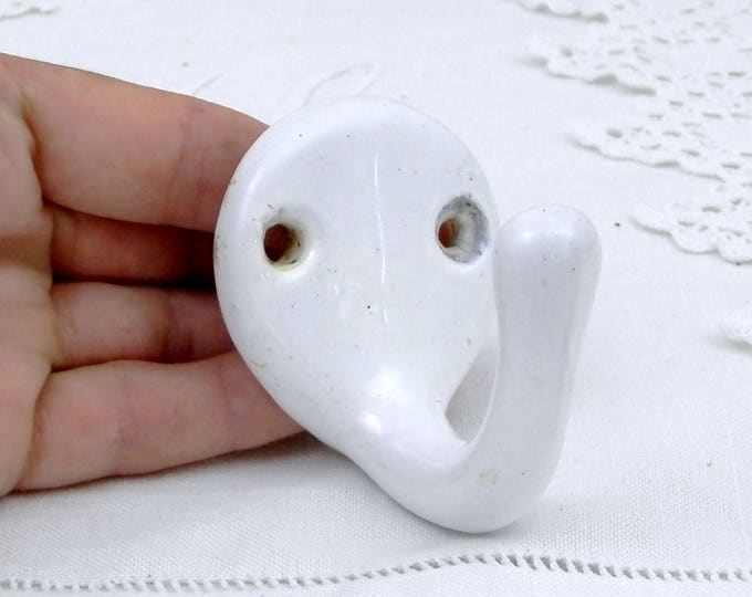 Vintage French Cast Iron White Enamel Hook, Industrial Entrance Hall Fixtures, Retro Enamelware Bathroom Decor, Shabby Chateau Chic Home