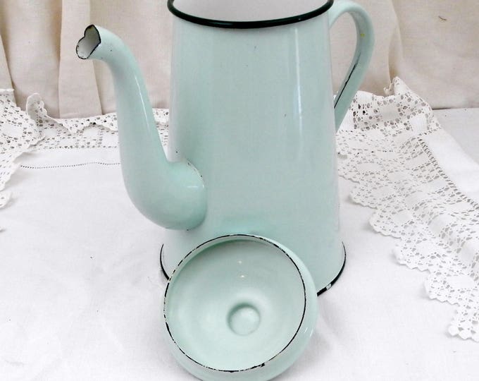 Antique Gooseneck Kettle Pale Mint Green Enamelware Coffee Pot in Excellent Condition, Vintage Country Decor Enamel Cafetiere from France Antique Gooseneck Kettle Pale Mint Green Enamelware Coffee Pot in Excellent Condition, Vintage Country Decor Enamel Cafetiere from France