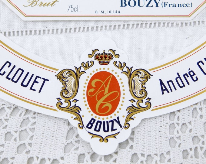 Vintage Unused Champagne Bottle Paper Label Andre Couet Bouzy, French Decor Item, Wedding