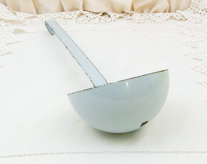 Vintage French Mint Green Chippy Enamel Serving Ladle, 1940s 1950s Enamelware from France, Rustic Farmhouse Cottage Kitchen Retro Decor