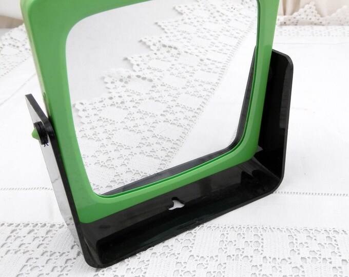 Vintage 1980s Swivel Make Up Vanity Mirror Double Sided with Green and Black Frame Free Standing or Wall Mounted, Bathroom Accessory
