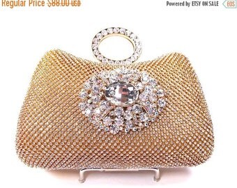 SALE SALE Gold Rhinestone Crystal Bridal Clutch, Wedding Purse, Evening Clutch
