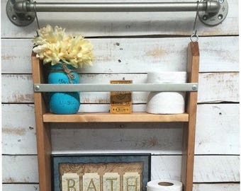 ON SALE Ladder shelf, rustic bathroom shelf, ladder storage, ladder shelving unit, wood wall shelves, wooden wall shelves, ladder, shelf