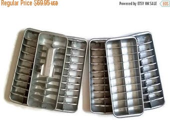 Vintage metal ice trays, aluminum ice trays, 6 ice trays, metal ice cube trays, 1950s ice cube trays, quickube ice tray, retro, rocks bar