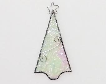 Stained Glass Christmas Tree Ornament, Iridescent Glass, Christmas Tree Suncatcher, Holiday Decor, Christmas Gift, Stocking Stuffer