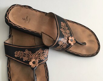 mexican tooled leather sandals