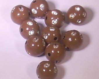 10 Pearl acrylic rhinestone round 10mm Brown