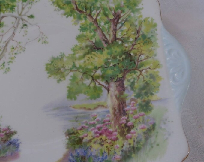 Shelley Woodland Plate, Double Handle Serving Plate, Vintage Shelley Bone China
