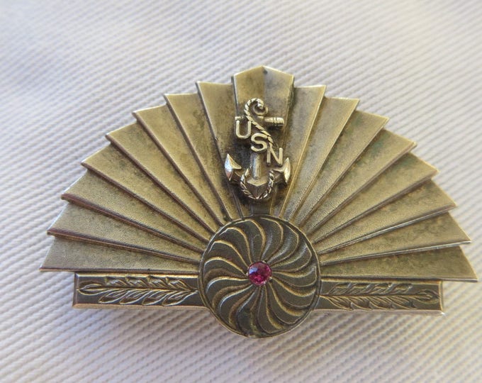 US Navy Brooch, WWII Navy Pin, Sterling Military Brooch, Vintage Military Jewelry, US Navy Jewelry, Navy Wife, Navy Mom