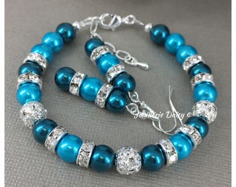 Teal and Turquoise Bracelet, Teal Bracelet, Bridesmaid Bracelet, Turquoise Bracelet, Bridesmaids Gift, Teal Pearl Bracelet, Wedding 2017