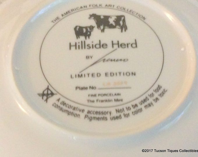 Modern Farmhouse Decor, American Folk Art, Hillside Herd, Porcelain Wall Hanging, Rare Vintage Plate, Lowell Herrero, Franklin Mint
