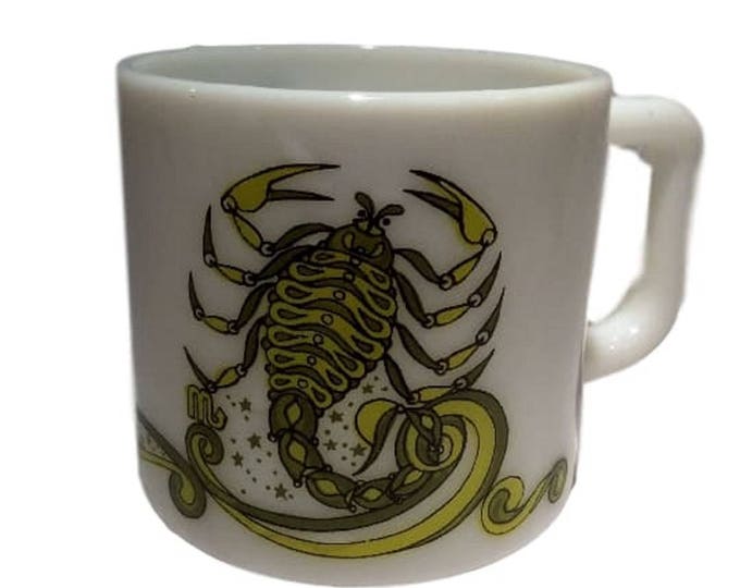 Vintage Scorpio Milk Glass Zodiac Coffee Mug, KMA 1976, By Beverly Coffee Cup, November Birthday Gift