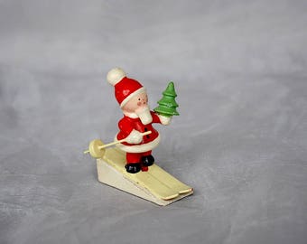 Sevi Santa on Skis - Vintage Santa Claus Figurine - Wooden Santa Claus Figurine - Sevi Christmas Decoration - Vintage Christmas Decorations
