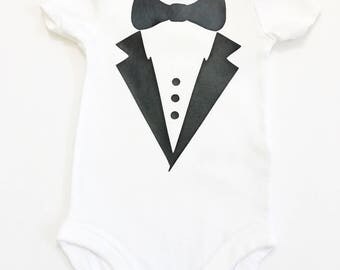 Ring Bearer Tee Shirts, Tuxedo Baby Shirts, Wedding Party Shirts, Ring Bearer Shirts, Baby Shower Gifts, Tuxedo With Bow-Tie T-Shirt