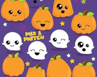 80% OFF SALE Pumpkin clipart, Jack o lantern clipart, Kawaii pumpkin commercial use, ghost vector graphics, digital clip art, - CL1006