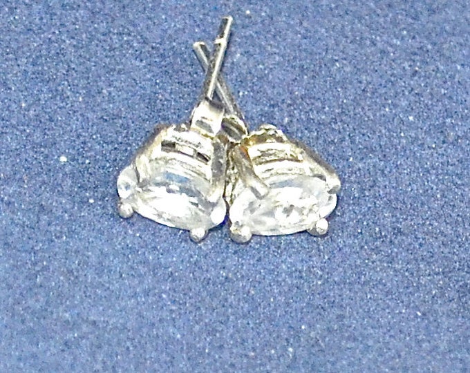 White Zircon Studs, 7x5mm Oval, Natural, Set in Sterling Silver E1121