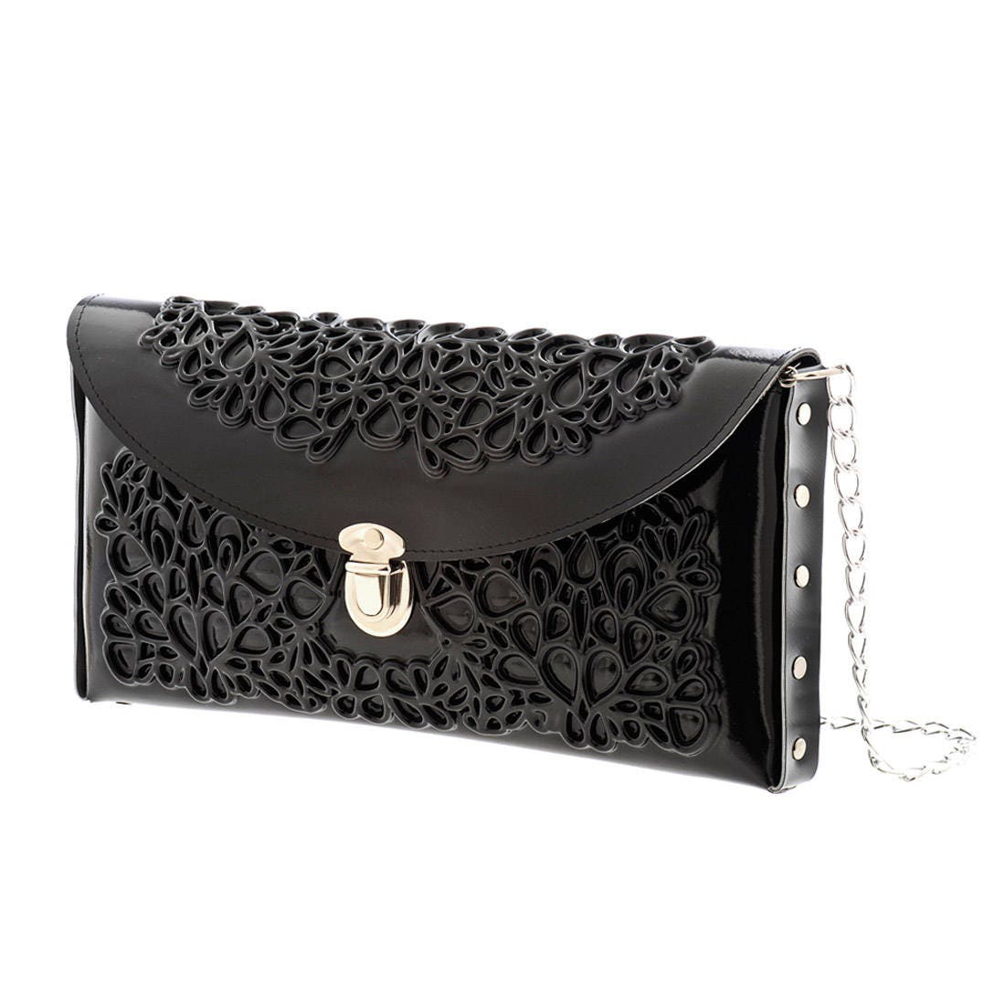 Clutch bag / black evening purse / vegan handbag / shiny black