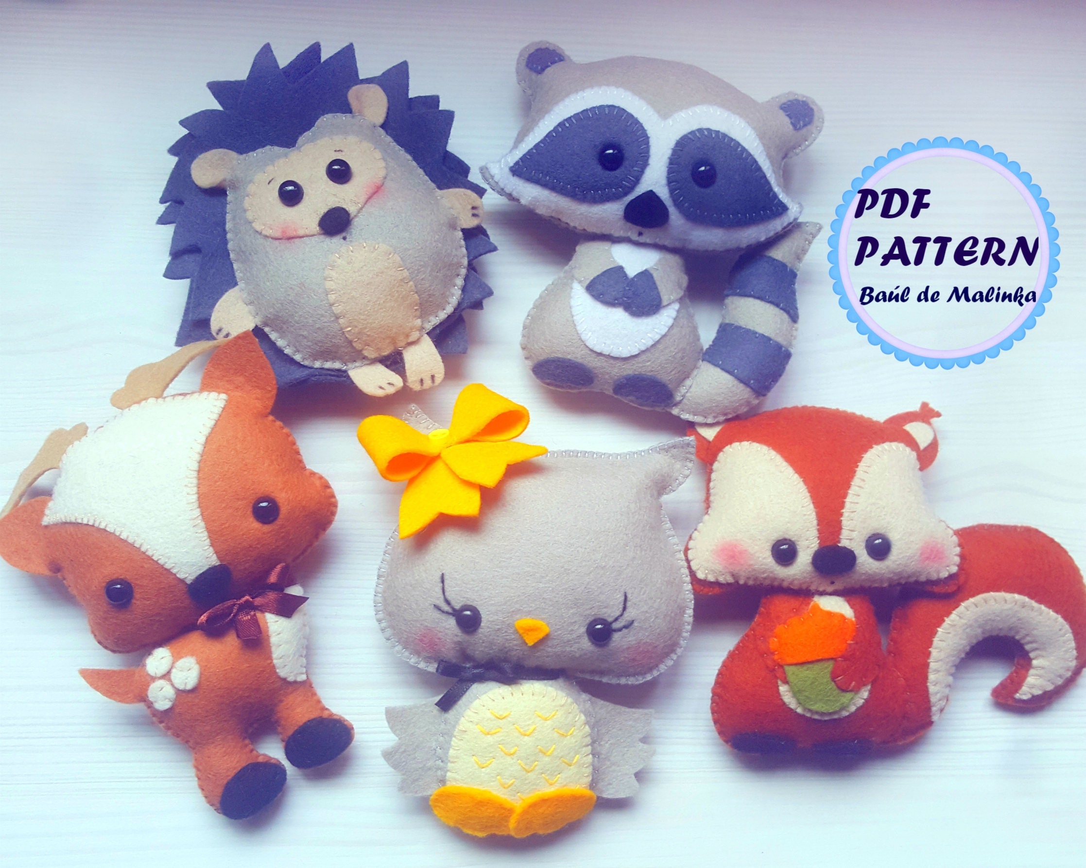 Felt woodland animal ornaments pattern PDF sewing easy pattern