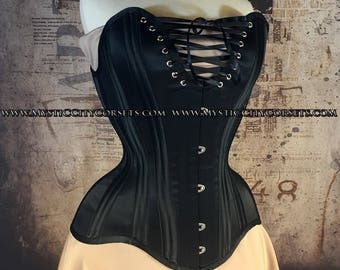 New MCC-29 Black satin overbust bust lacing tightlacing waisttraining corset MystiC City Corsets