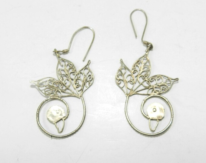 Vintage Sterling Silver 925 Marsala Filigree Scroll Swan Drop Dangle Earrings, Antique Sterling Silver Jewelry Jewellery, Gift for Her