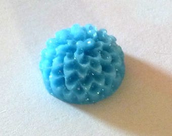 2 cabochons hibiscus Fleur blue Turquoise in the reflections Irises domed cabochon decorated with fine glitter 1.4 cm for creations of jewels