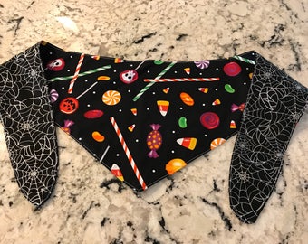 Tie-on Dog Bandana in Halloween Party Time and Spider Webs - XSmall/Small/Medium/Large/XLarge