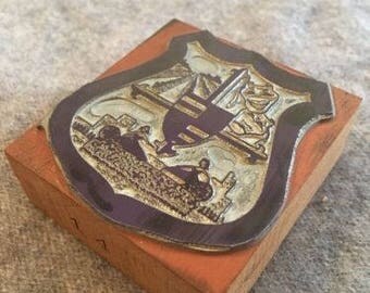 VINTAGE Wood Letterpress Printers Block Theater Laughing Crying Mask Shield Seal