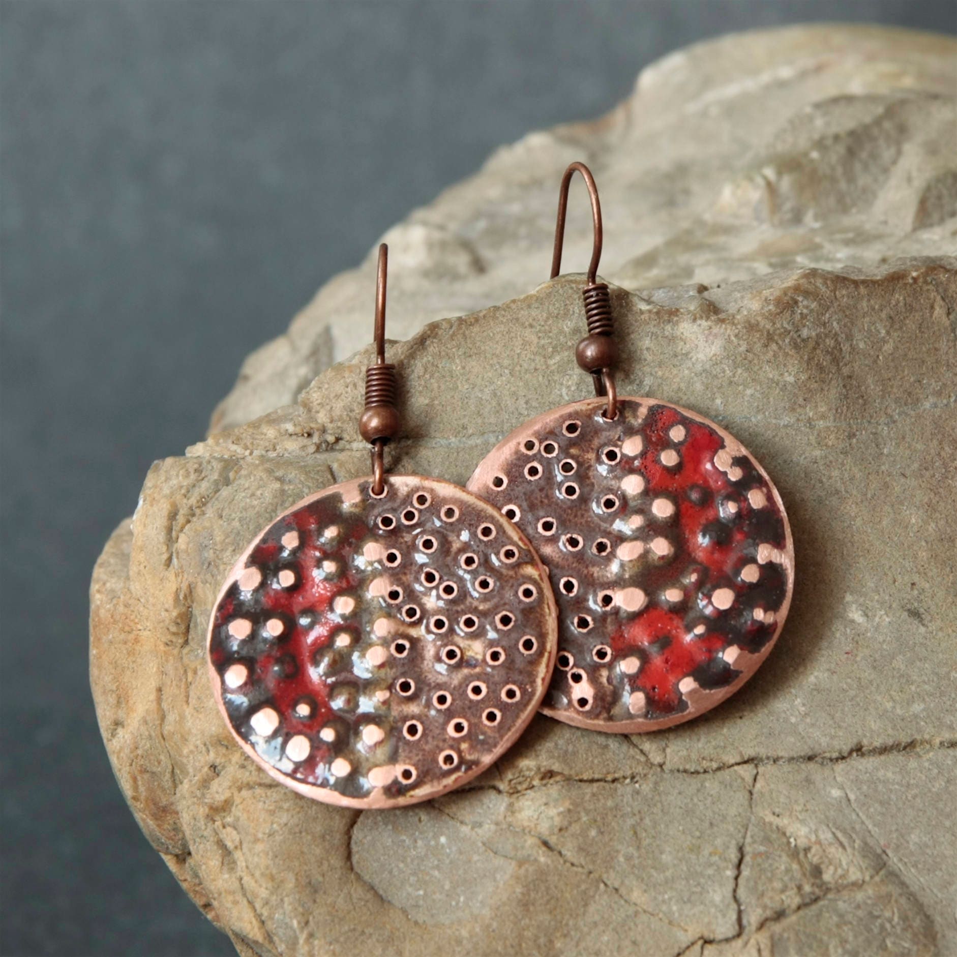 Copper Enamel Earrings