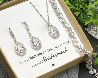 Bridesmaid Gift Bridesmaid Jewelry Set Bridesmaid Earrings Necklace and Bracelet Set Personalized Bridesmaid Gift Wedding Jewelry Set