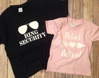 Ring Securit & Petal Patrol shirt set, Wedding Rehearsal Shirt, Ring Bearer Gift, Ring Bearer Shirt, Flower Girl Gift