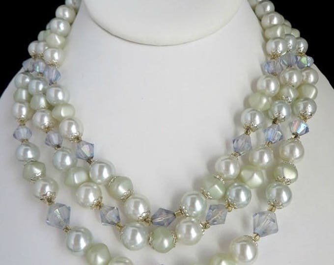 Vintage Japan Faux Pearl Triple Strand Necklace