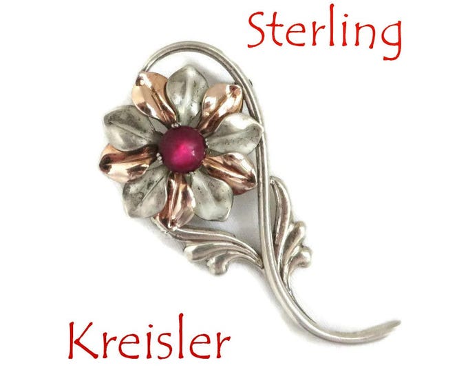 Kreisler Silver Flower Brooch, Vintage Signed Designer Sterling Silver Pin, Mid Century Jewelry, Perfect Gift, Gift Box Kreisler Silver Flower Brooch, Vintage Signed Designer Sterling Silver Pin, Mid Century Jewelry, Perfect Gift, Gift Box