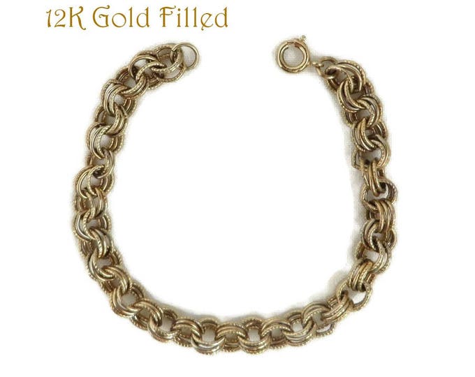 Vintage 12K Gold Filled Charm Bracelet, Triple Chain Link, 7 Inch Length Bracelet, Valentine Gift, Dainty Link Bracelet, Gift Boxed