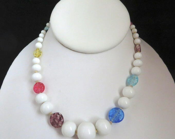Japan White Glass Necklace - Vintage Milk Glass and Art Glass Necklace, Gift for Her, Gift Boxed
